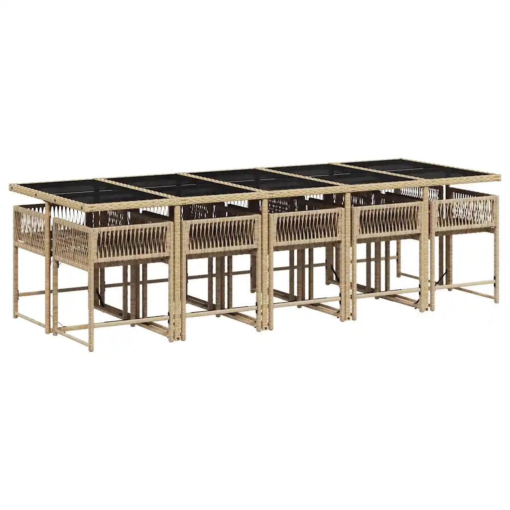 Set da Pranzo da Giardino 11 pz con Cuscini Beige in Polyrattan 3211474