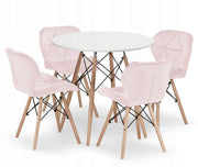 Set da pranzo Valora | Tavolo rotondo bianco KOVA da 80 cm + 4 sedie rosa WAKO