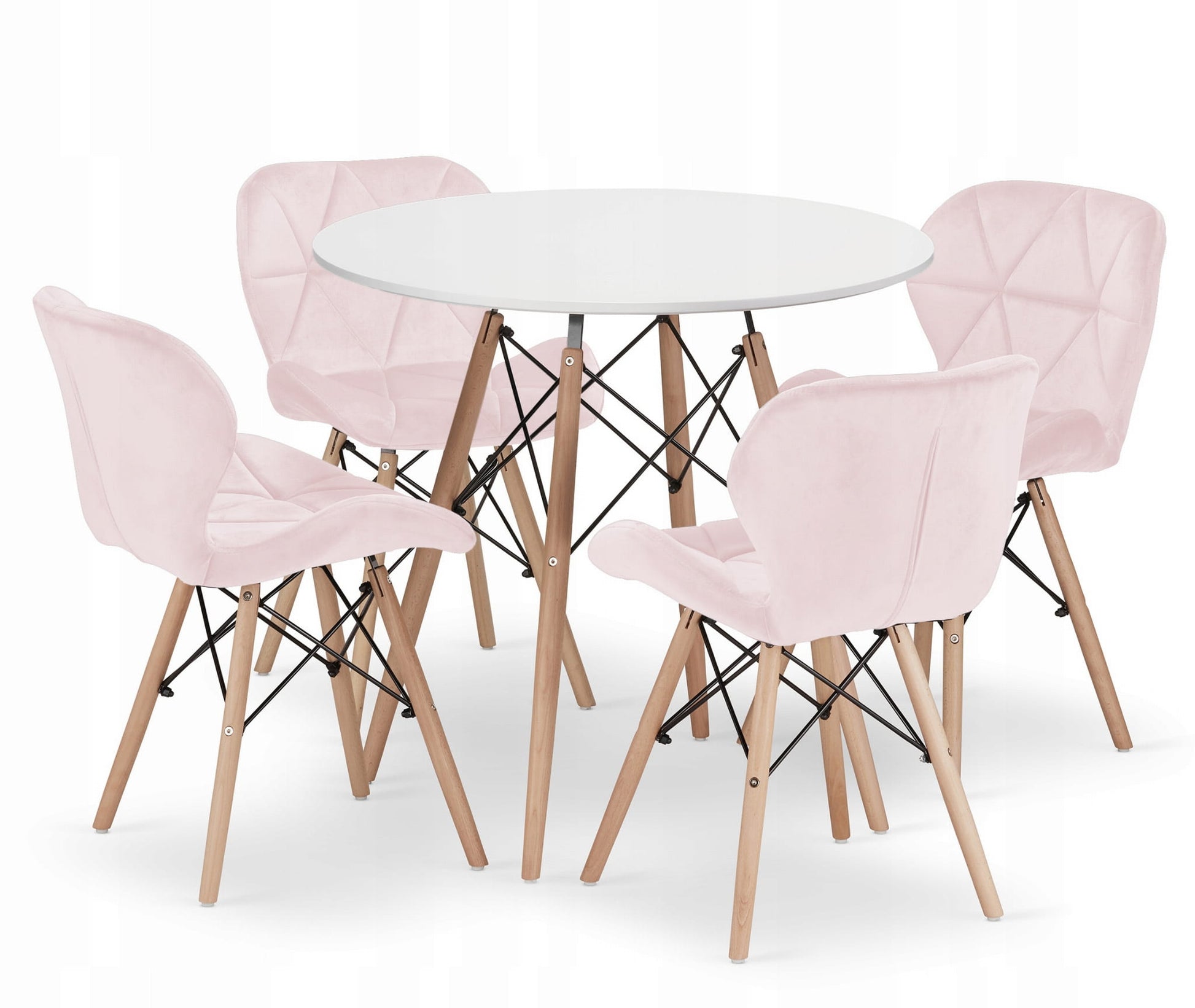Set da pranzo Valora | Tavolo rotondo bianco KOVA da 80 cm + 4 sedie rosa WAKO