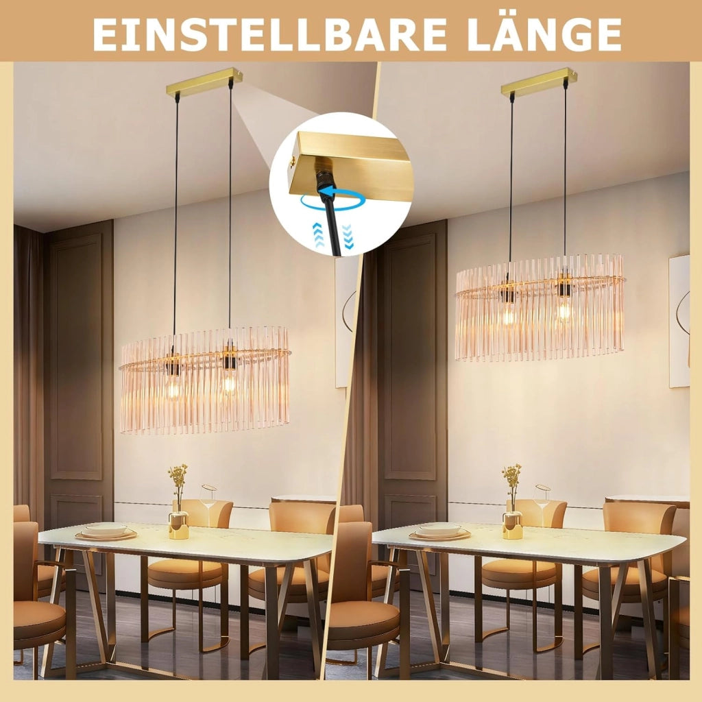 Lampada a sospensione ZMH E27 in vetro dorato 2 luci per cucina soggiorno (senza lampadina)