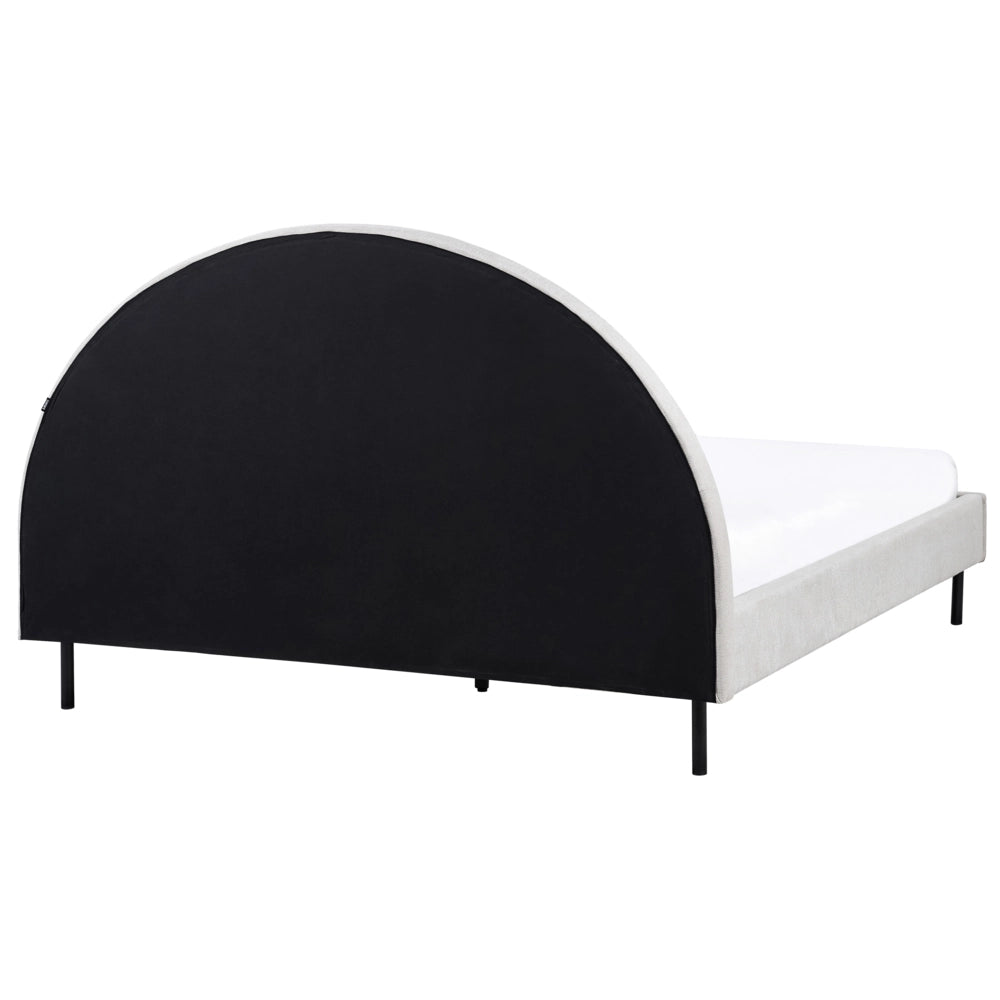 Letto matrimoniale in tessuto grigio imbottito con base a doghe e testiera rotonda 160 x 200 cm minimalista retrò
