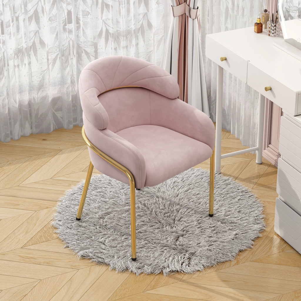 Sedia da pranzo in velluto rosa con gambe in metallo, stile moderno per soggiorno e camera da letto