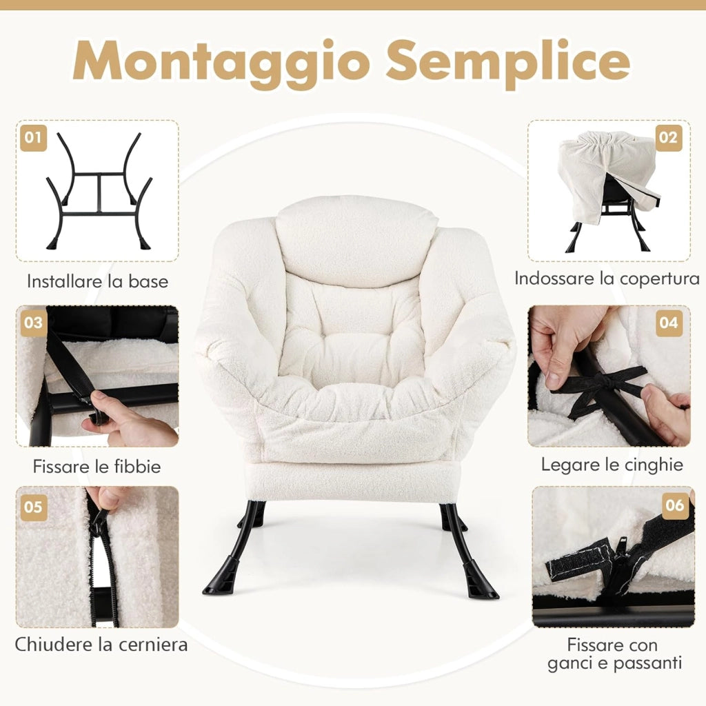 Poltrona Relax, Poltrona da Lettura con Cuscino, Elegante con Schienale e Seduta Imbottiti, Braccioli e Tasca di Stoccaggio, Portata 150 kg (Senza Pouf, Cashmere Beige)