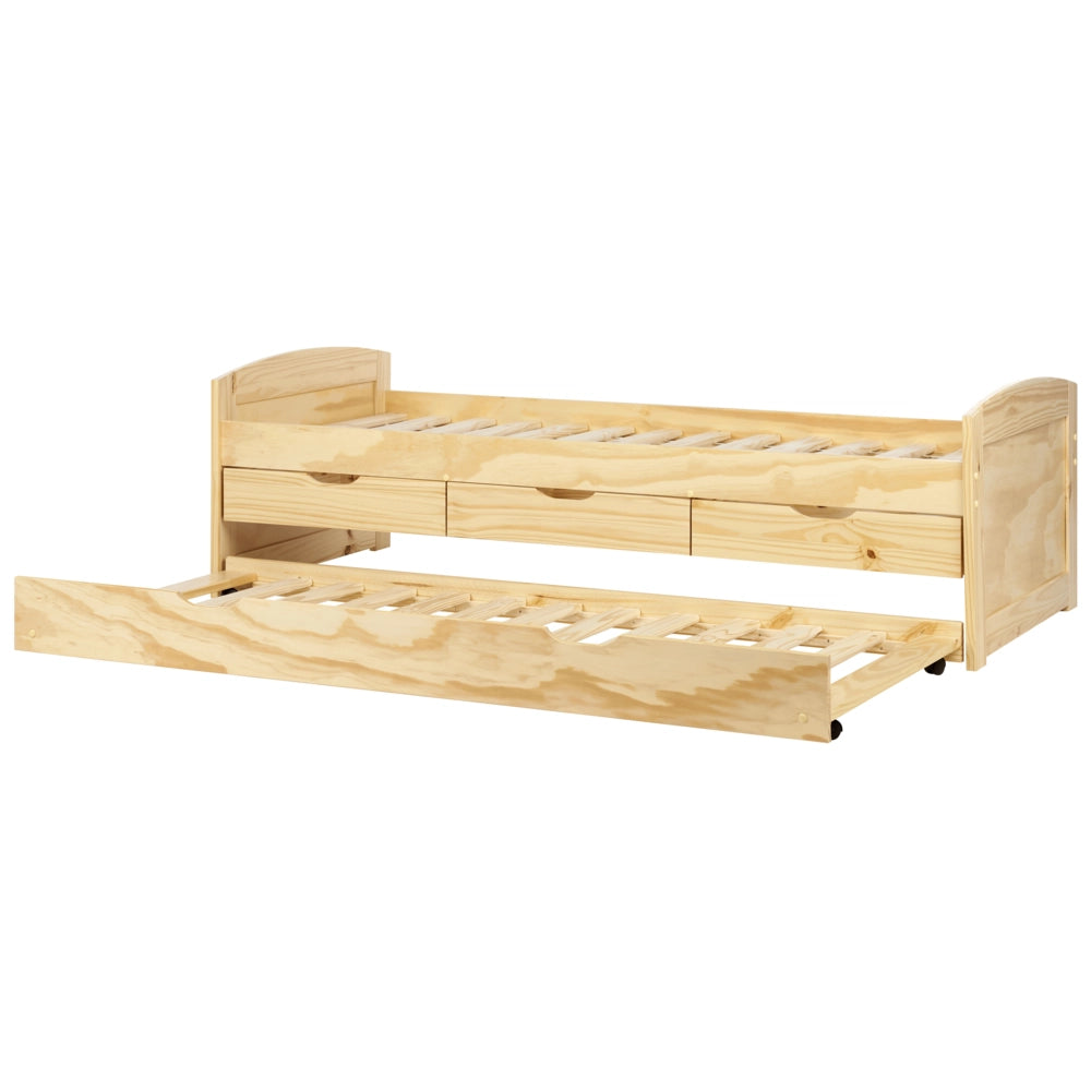 Letto estraibile per bambini in legno di pino chiaro UE a misura singola Telaio Extra Silde Out con cassetti di stoccaggio