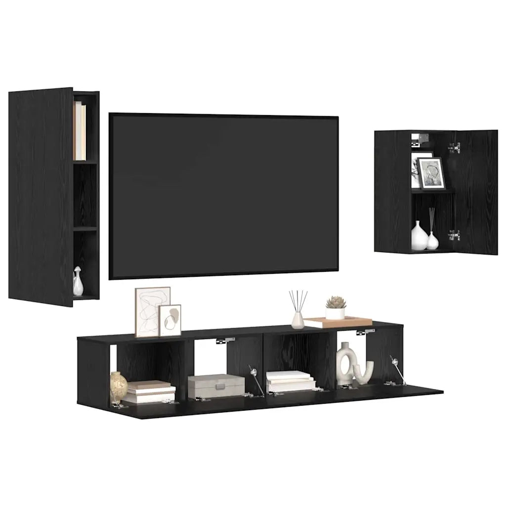 Set mobile TV 4 pcs Rovere Nero Legno multistrato 3393415