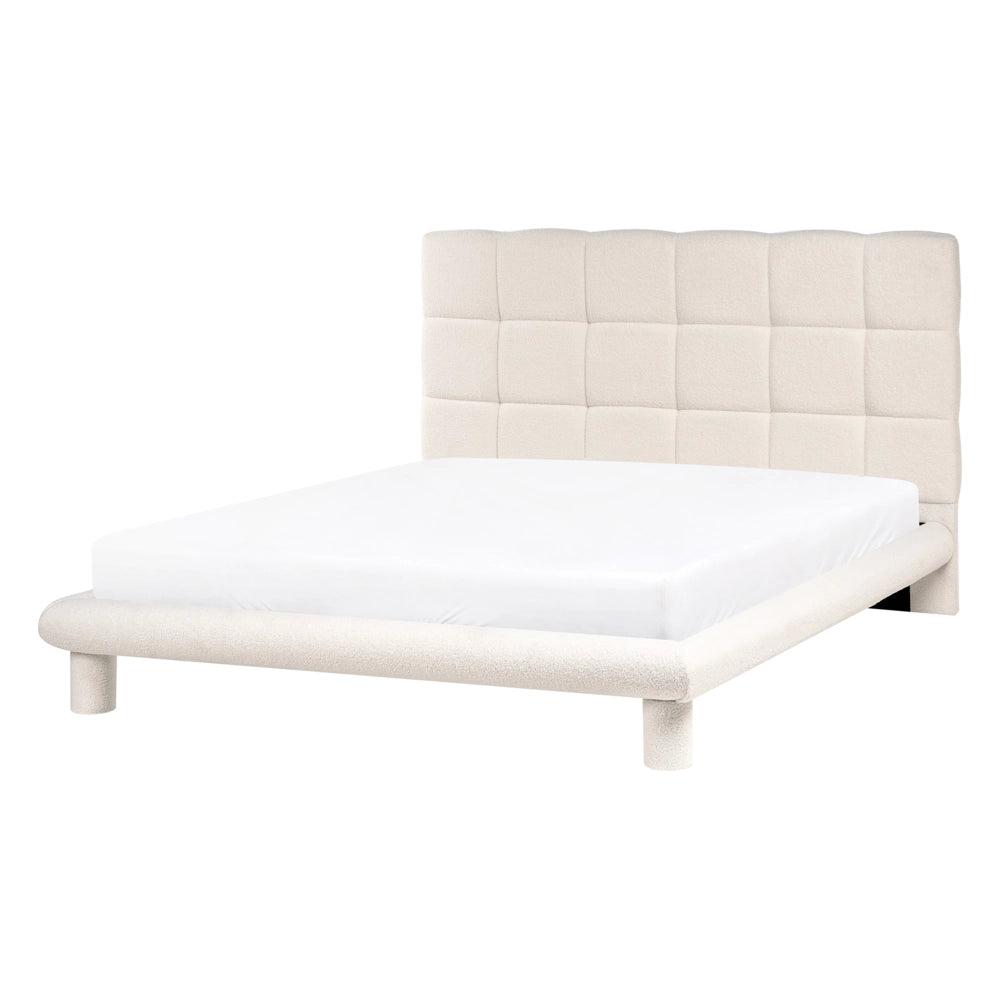 Letto imbottito in bouclé bianco sporco 140 x 200 design scandinavo testata morbida