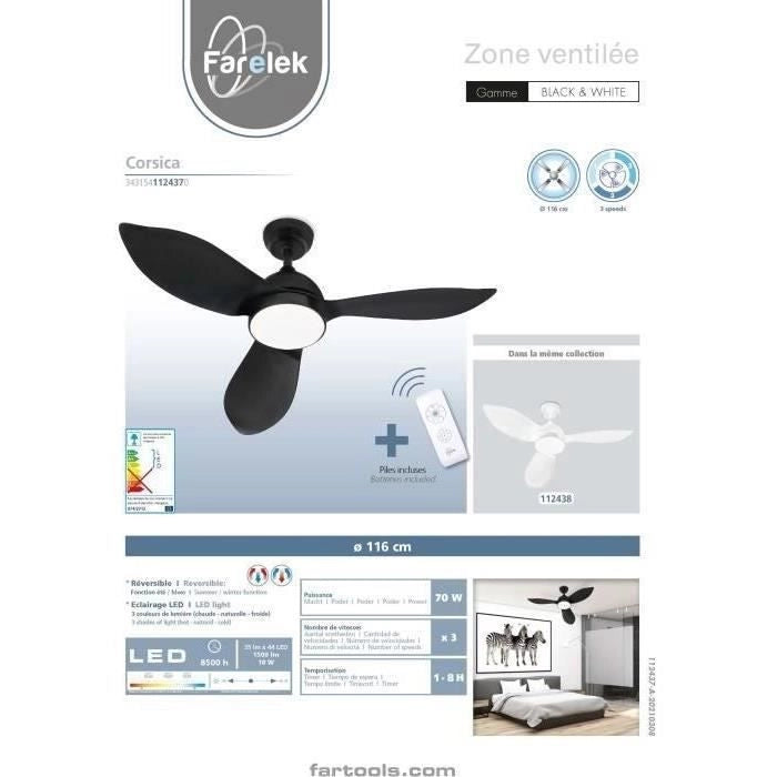 Corsica bianca - 116 cm ventilatore a soffitto da 70 W + illuminazione a LED