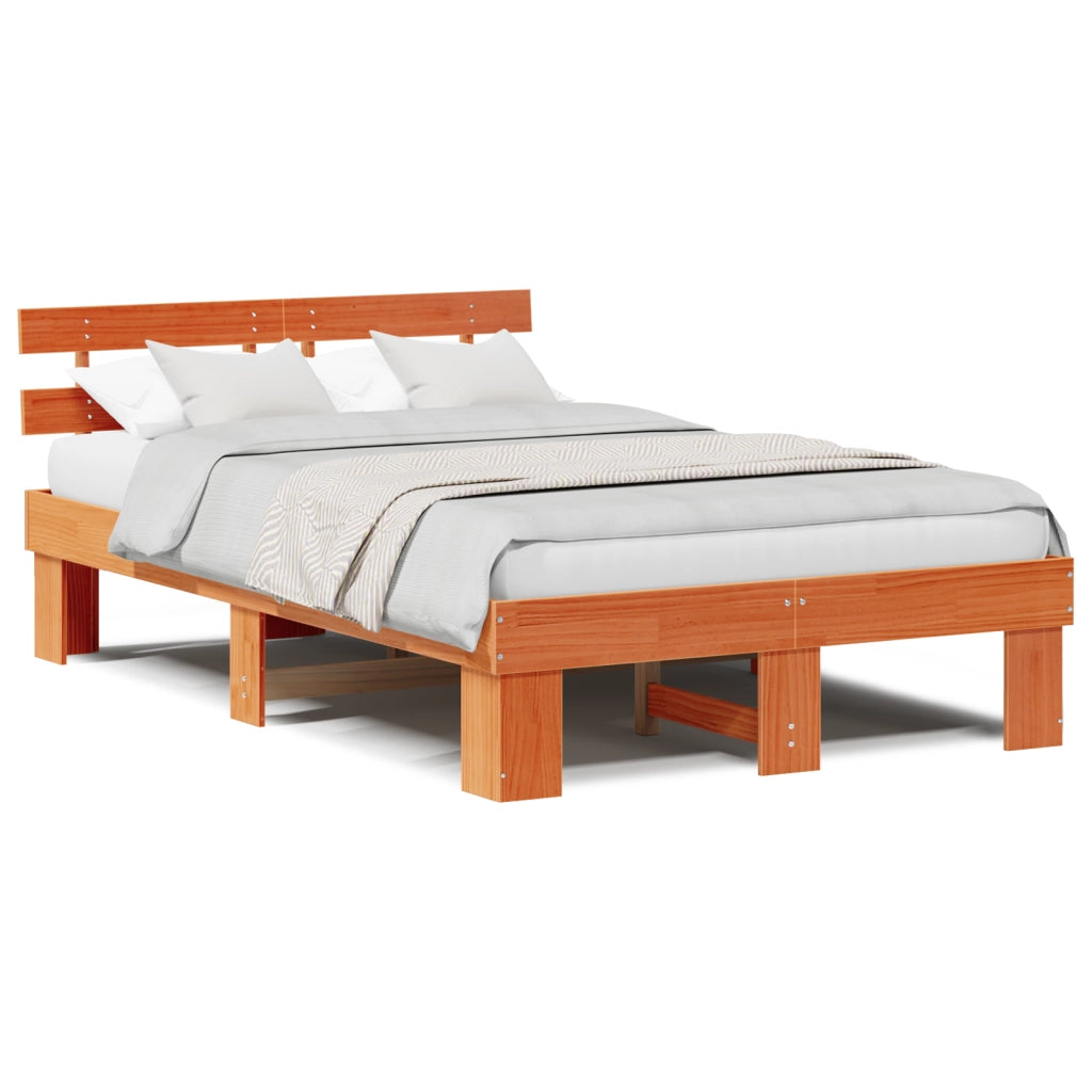 Struttura letto con testata marrone cerato 140x190 cm legno massello di pino