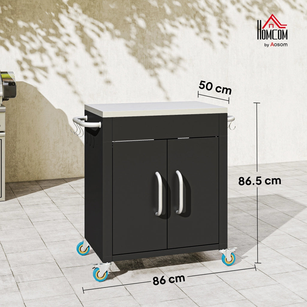 Carrello Cucina in Acciaio con Armadietto e Ganci ¨C Zephmum ¨C Nero 86x50x86.5 cm