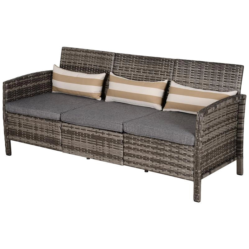 DIVANO 3 POSTI DA ESTERNI IN PE RATTAN CON CUSCINI A RIGHE GRIGIO 173X68X78CM
