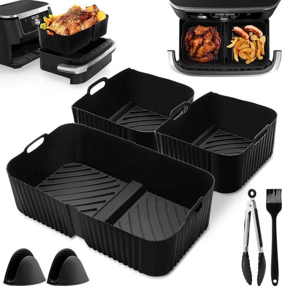 Accessori per Frittiera aeree - Set di 7 copri vassoio in silicone - per Frittiera Ninjas 104L AF500 - con spazzola, guanti e clip - Accessori per griglia riciclabili - Frittiera aeree e forno