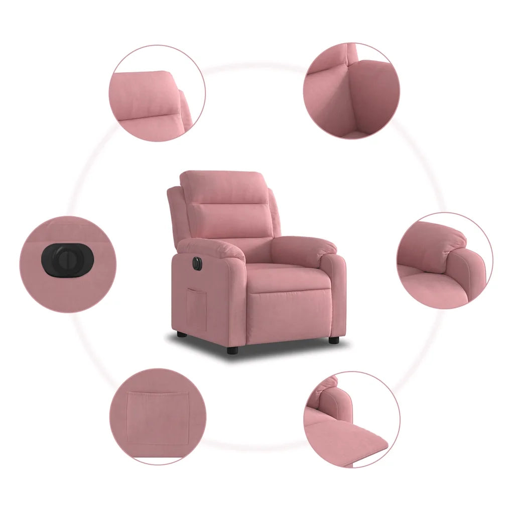 Poltrona Elettrica Reclinabile Massaggio in Velluto Rosa 3205074