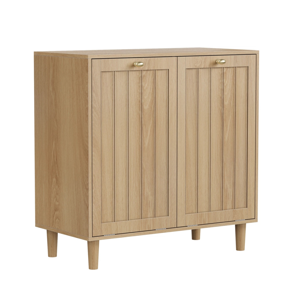 Mobile portasciugamani con 2 cesti rimovibili, finitura effetto rovere, struttura in MDF, per bagno e lavanderia