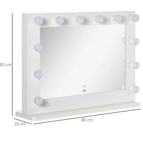 Specchio trucco Hollywood LED 80x60 cm bianco con touch