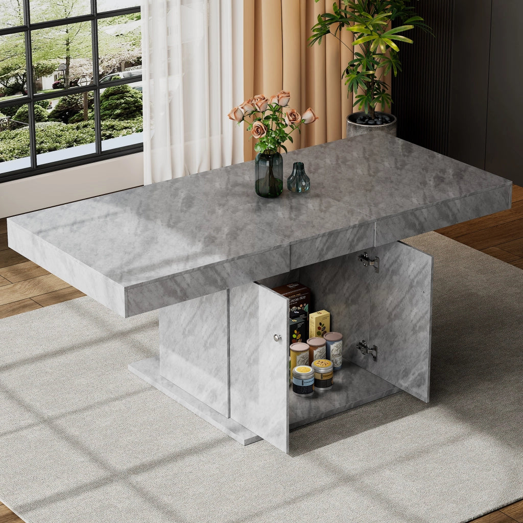 Tavolo da pranzo allungabile con vano contenitore e 2 maniglie, in truciolare e metallo, per cucina e sala da pranzo, grigio
