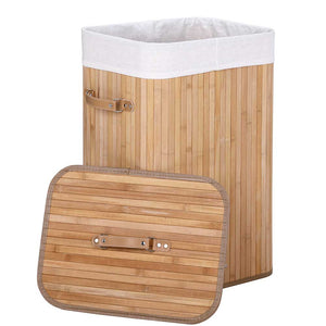 Cesto Biancheria Sporca Pieghevole in Bambu e Tessuto Portabiancheria con Manici