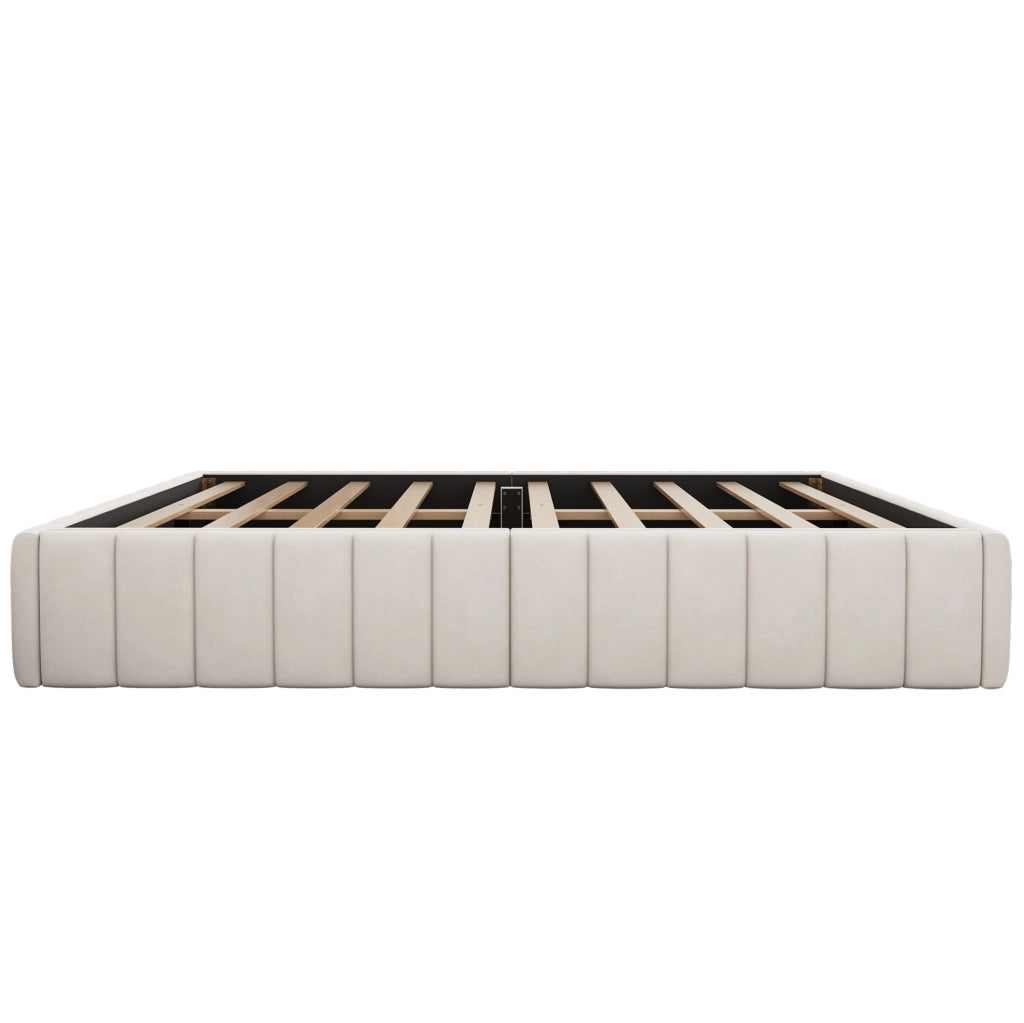 Letto imbottito 140 x 200 cm in velluto beige con 4 cassetti e rete a doghe