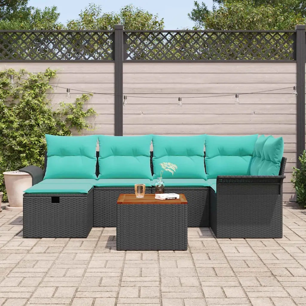 Set Divano da Giardino con cuscino 7 pcs Nero polyrattan