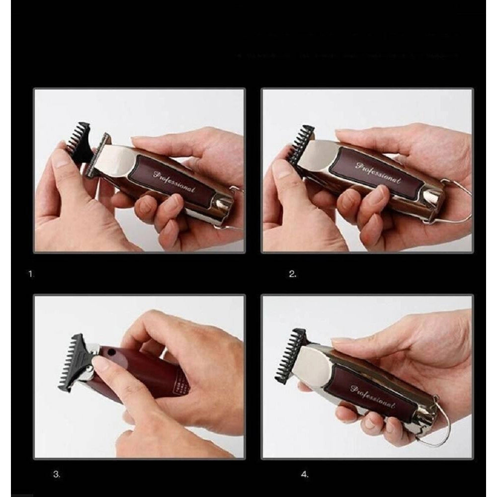 Trade Shop - Rasoio Elettrico Regola Barba Taglia Capelli Batteria Ricaricabile 3 Pettini 7585 -