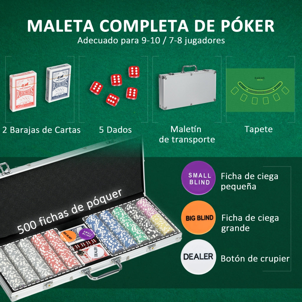 Set da poker con 500 fiches 2 mazzi di carte dadi tappeto e bottone del crupier ¨C zephmum ¨C con valigetta