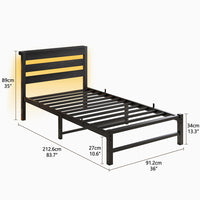 Letto 90x200cm LED - Xylo - USB spazio sotto letto metallo