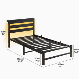 Letto 90x200cm LED - Xylo - USB spazio sotto letto metallo