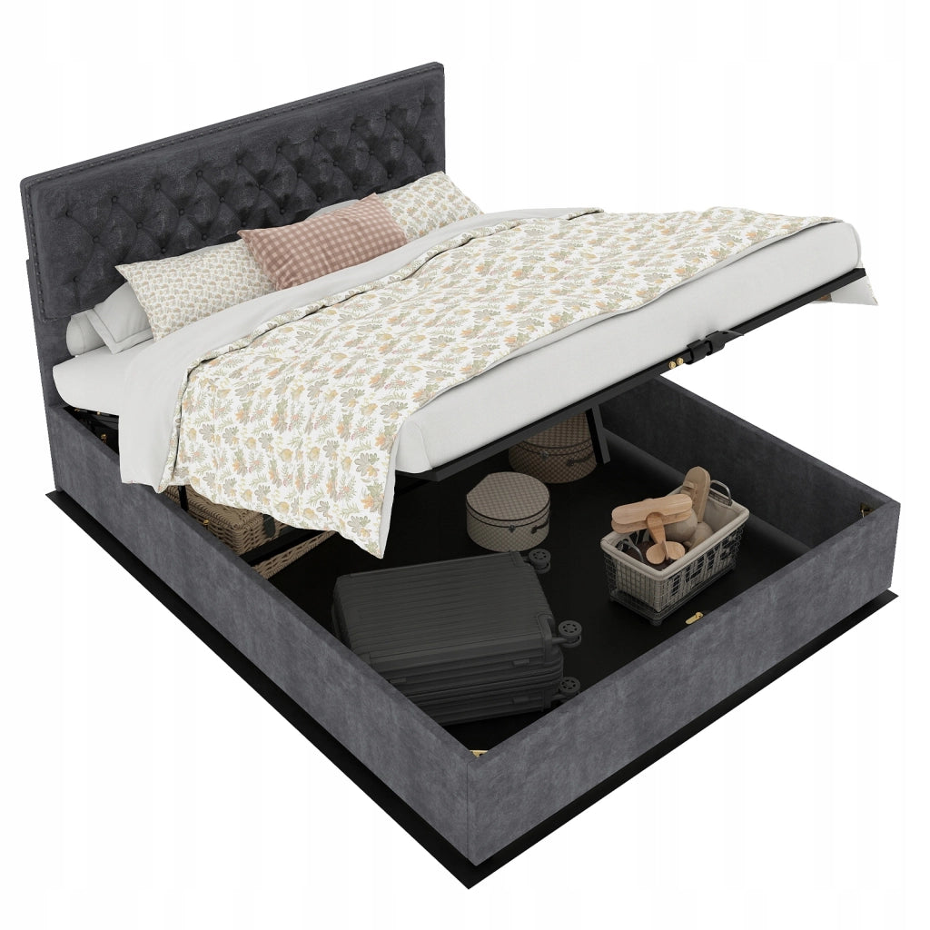 Letto imbottito 140x200 grigio - Xylo - Stelaio sollevabile