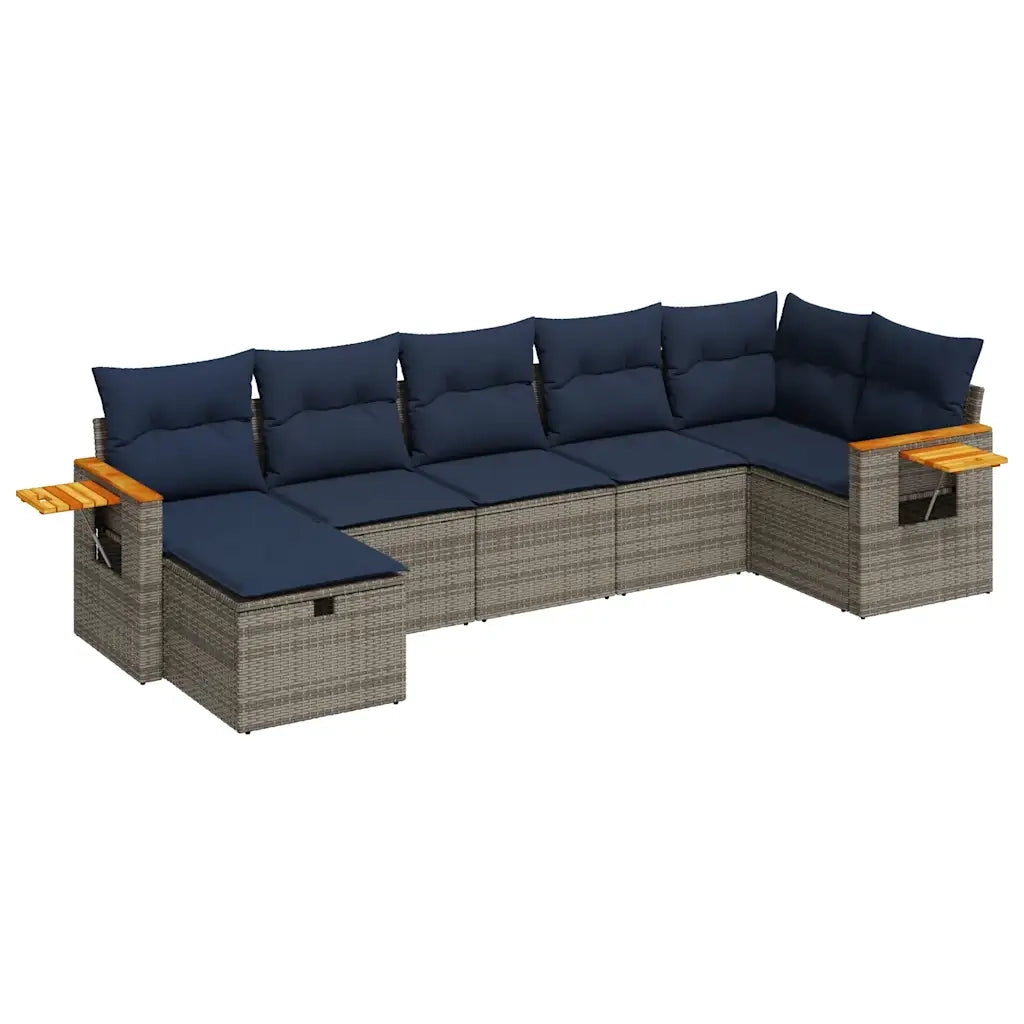 Set Divani da Giardino 7 pz con Cuscini Grigio in Polyrattan 3325988