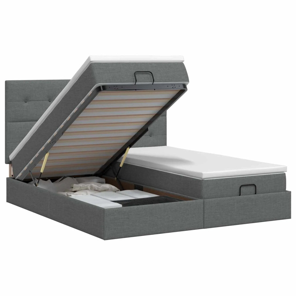 Letto ottomano con materasso 2 pz Grigio Scuro Tessuto 3457856