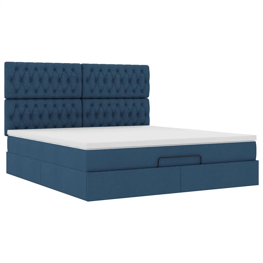 vidaXL Struttura Letto Pouf con Materasso Blu 160x200 cm in Tessuto