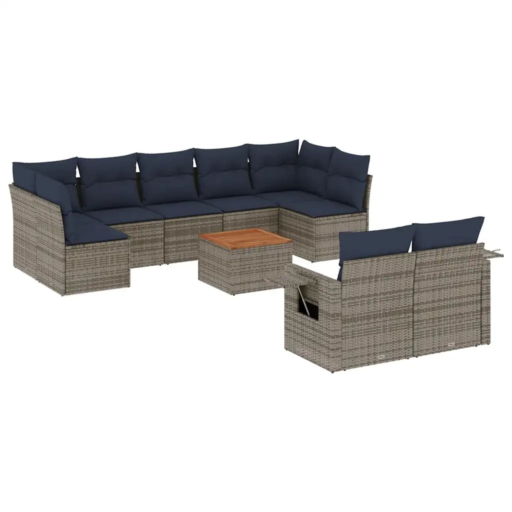 Set Divani da Giardino 10 pz con Cuscini Grigio in Polyrattan 3224717