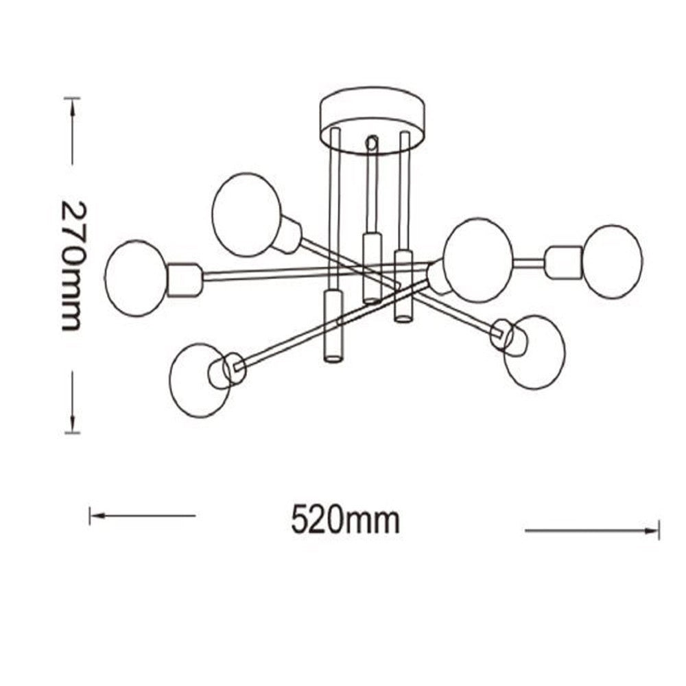 Trade Shop - Plafoniera Soffitto Design Industriale Moderna Nero Oro 6 Portalampada Attacco E27 Pn-14 -
