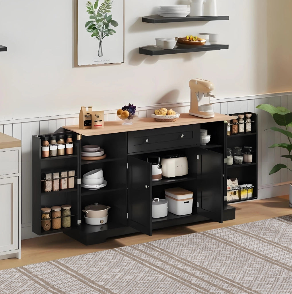 Credenza da cucina moderna 138 cm con cassetto; ante e ripiani interni; nero in MDF
