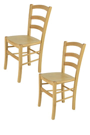 Set 2 Sedie Venice Tommychairs, robusta struttura in legno di faggio verniciata naturale e seduta in legno