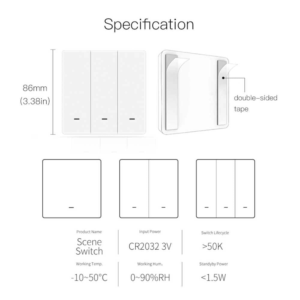 Telecomando Interruttore Protocollo ZigBee 3.0, 2 Tasti, TUYA, Smart Life 3V Con Pile CR2032, Bianco