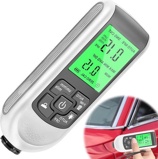Misuratore di spessore con illuminazione di sfondo - Display LCD digitale - Raggio di misura automatico da 0 a 2000 - Vernici e colori - Misura dello spessore.
