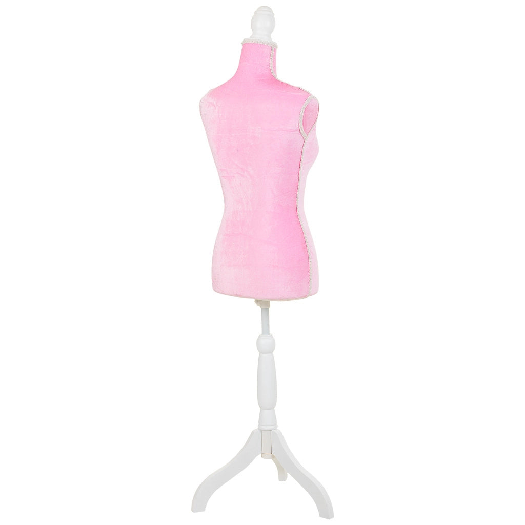 Manichino in legno e schiuma rivestito in tessuto rosa 24x37,5x168h