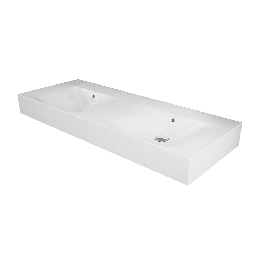 Lavabo sospeso doppio 120cm rettangolare in ceramica bianca senza foro per rubinetto Rak Des
