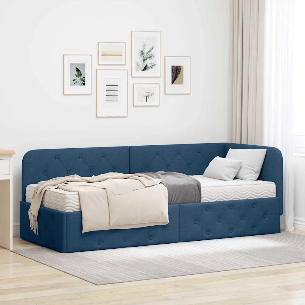 Letto singolo | Letto per adulti | Cornice del letto ad angolo Blu 80 x 200 cm Tessuto