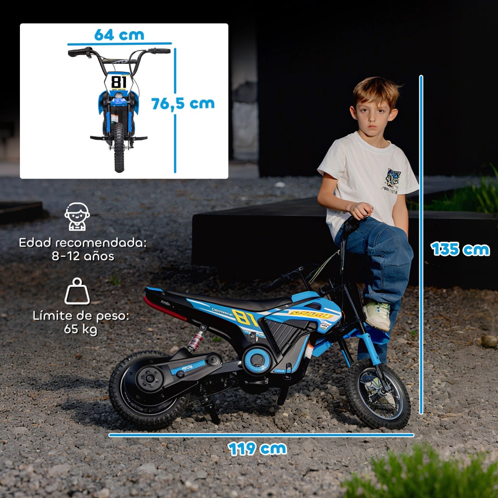 Moto Elettrica per Bambini 24V 250W ¨C zephmum ¨C Blu, 12' per 8-12 Anni