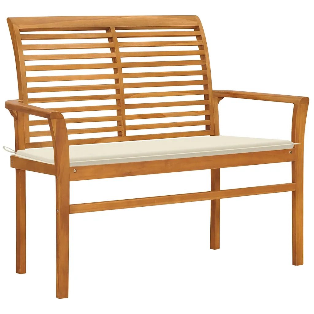 Panca da Giardino con Cuscino Crema 112 cm in Legno di Teak