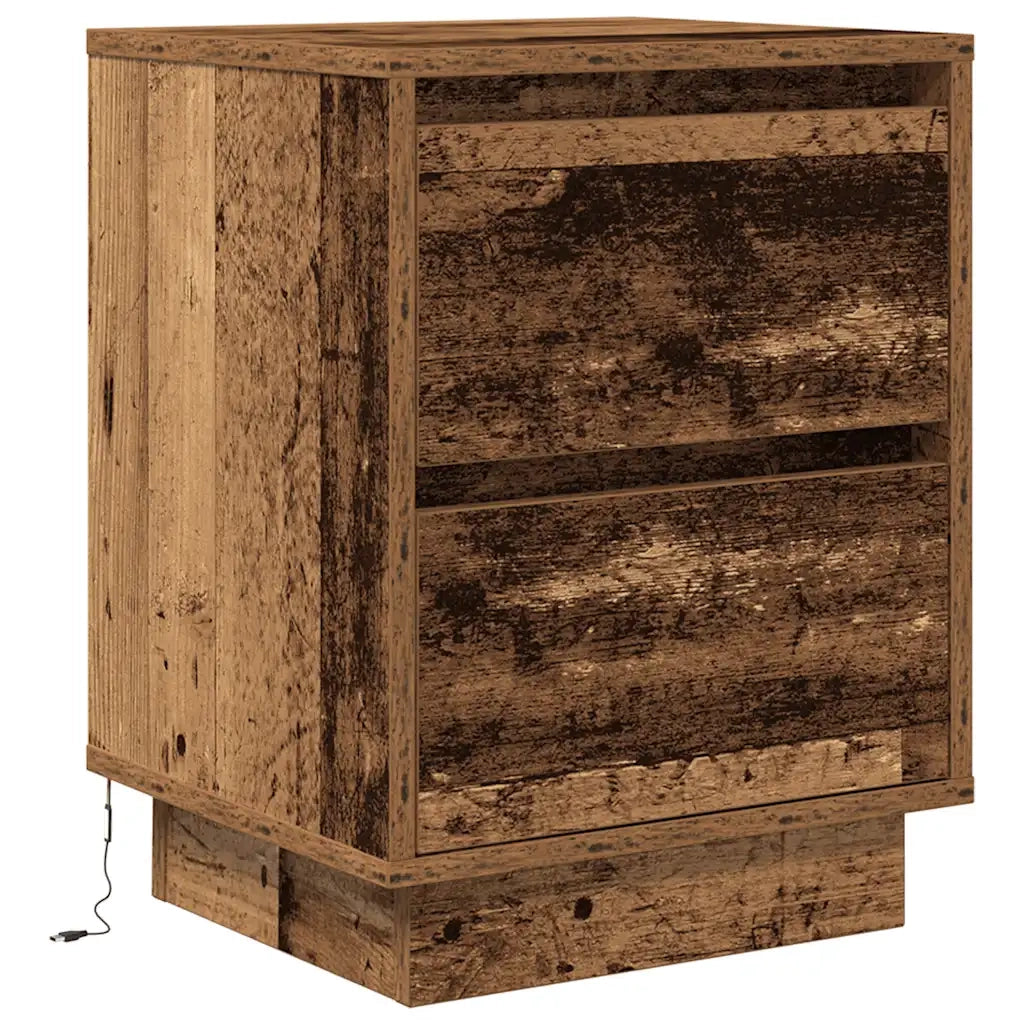 Set di 2 Comodini | Armadio da Notte | Mobiletto da notte con Luci a LED Legno Antico 38x34x50 cm