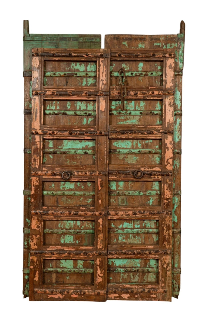 Biscottini Porta portone in legno massello e ferro da interno o da esterno vecchia e antica medievale scorrevole