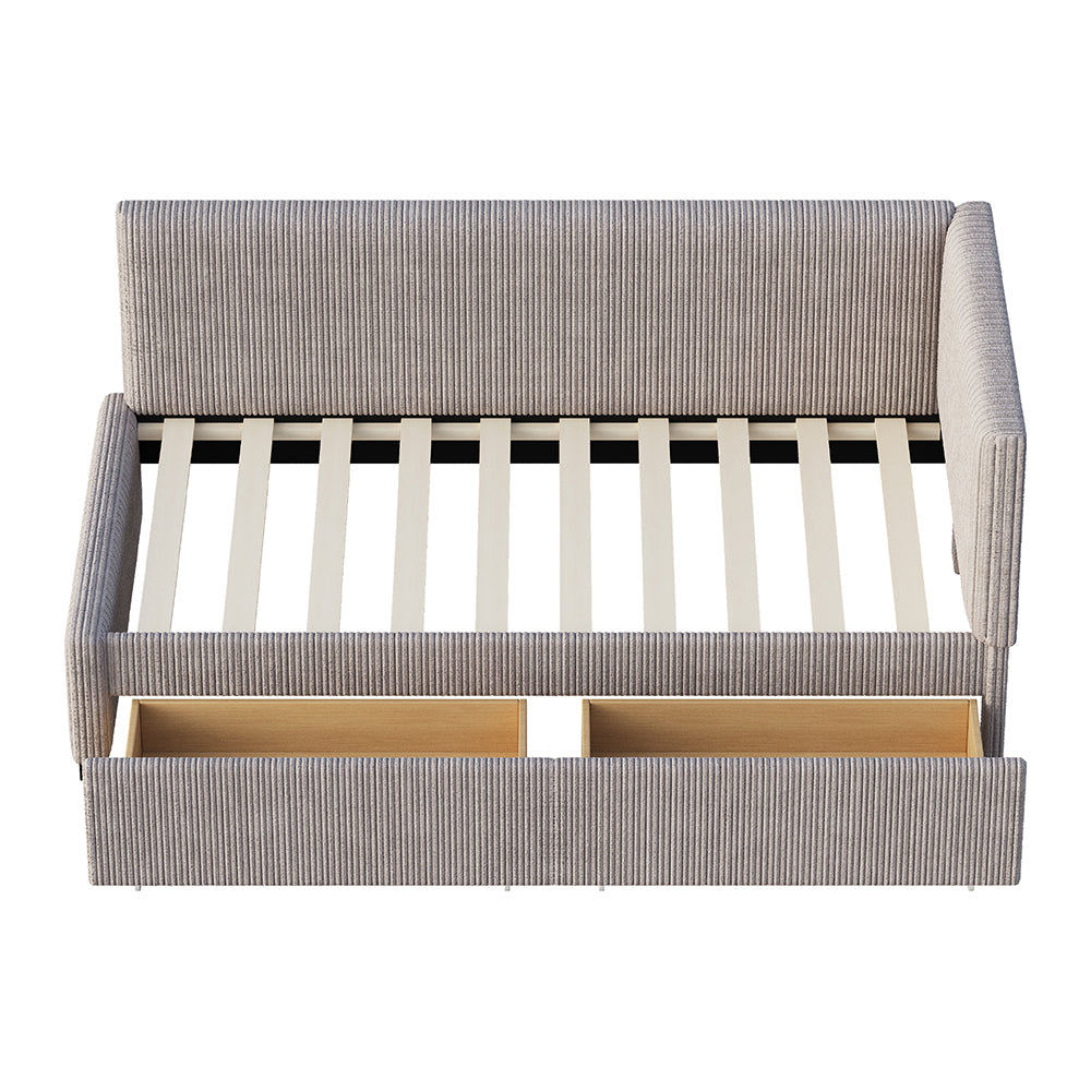 Letto a panca 90x200 cm - Xylo - 2 grandi cassetti, rete a doghe, Grigio