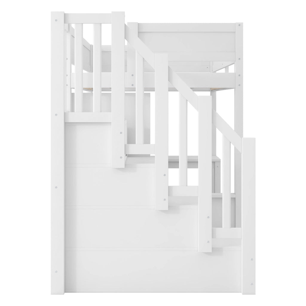 Letto a Soppalco 90x200 cm - Scrivania; Armadio; Scala Contenitore e LED - Bianco