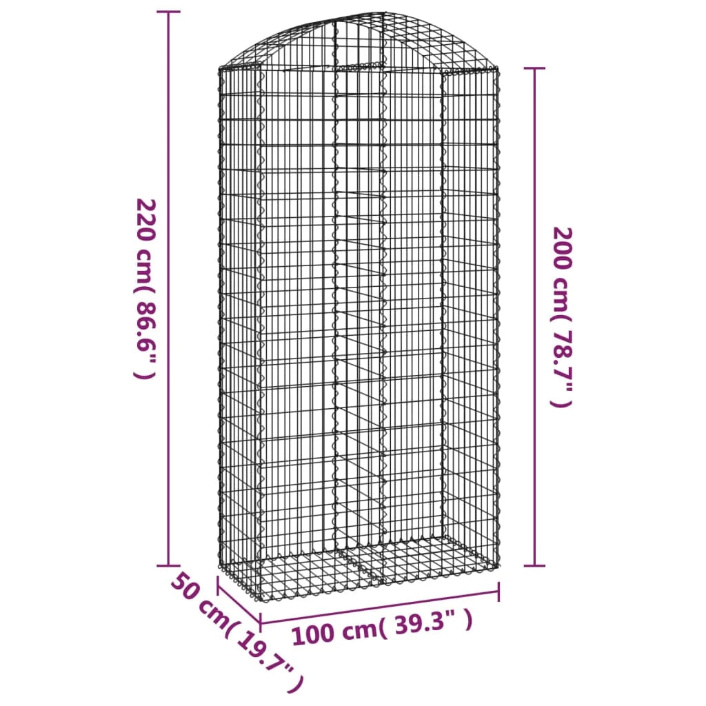 Cesto gabbione recinzione a gabbia muro di contenimento ad arco 100 x 50 x 200/220 cm ferro zincato argento 02_0039965