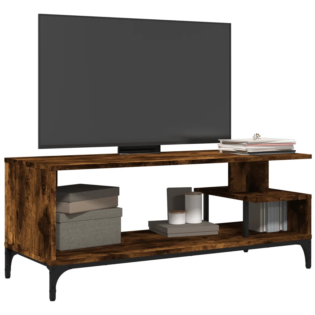Mobile TV Rovere Fumo 102x40x41cm Legno e Acciaio a Polvere 842413