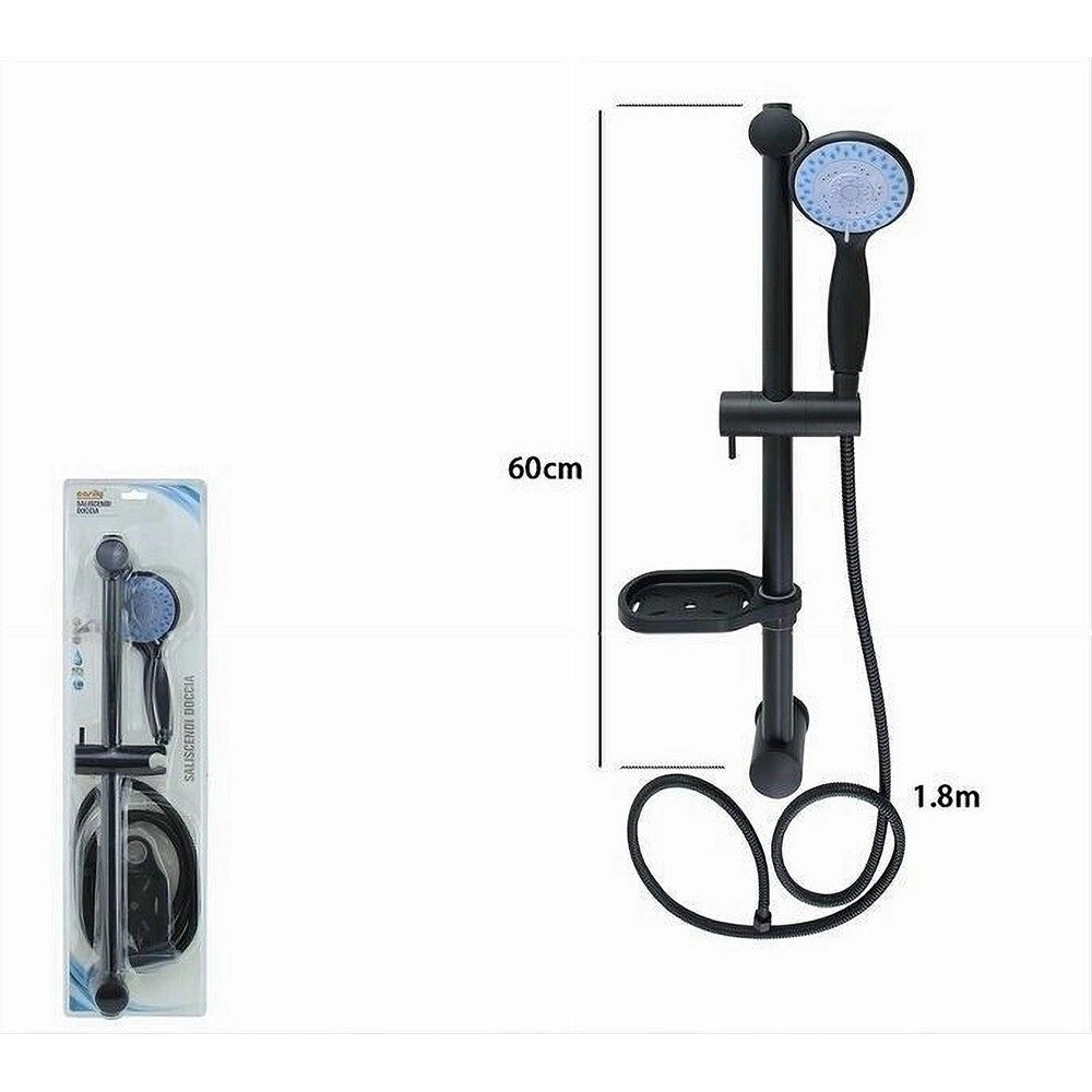 Trade Shop - Saliscendi Colonna Doccia Nero Soffione Multigetto Mensola Porta Sapone Bagno 87494 -