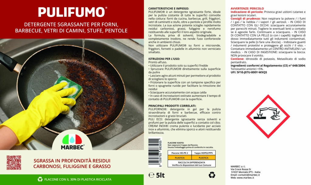 Detergente spray sgrassatore forte per pulizia ordinaria di forni, barbecue, stufe e pirofile MARBEC PULIFUMO® 5LTX4PZ