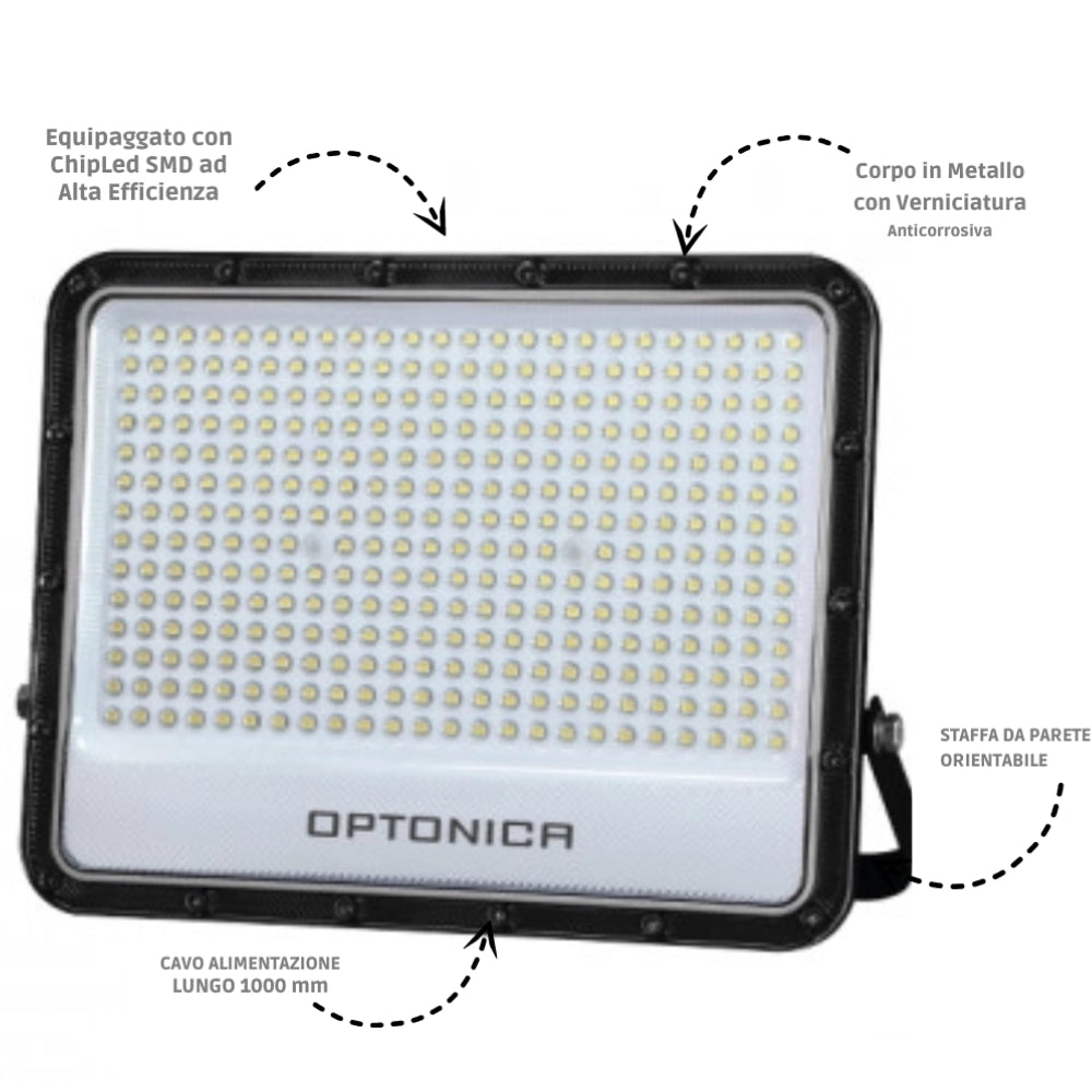Optonica proiettore led smd corpo nero linea premium 4000k ip65 clip luminoso *** watt 200 watt, confezione 1